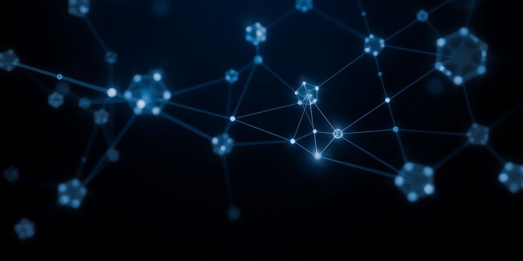 Cloud computing infrastructure with interconnected digital elements.