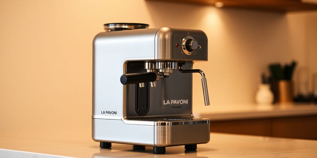 La Pavoni espresso machine's compact, sleek design.