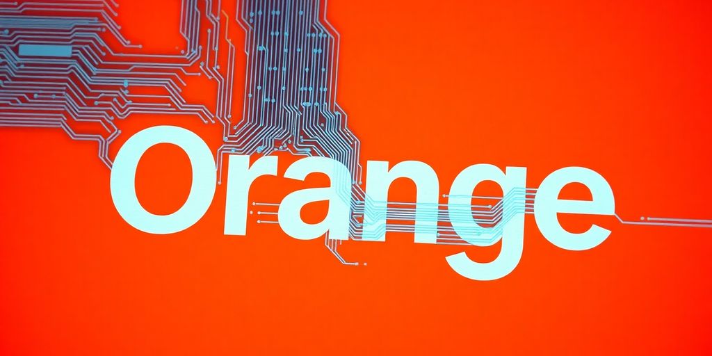 Orange logo with digital circuit overlay.