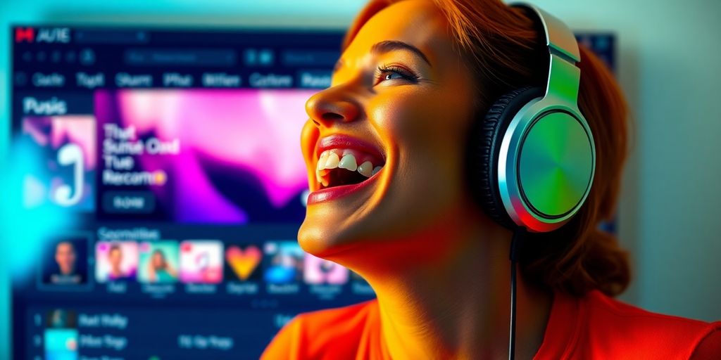 Person with headphones enjoying digital music download.