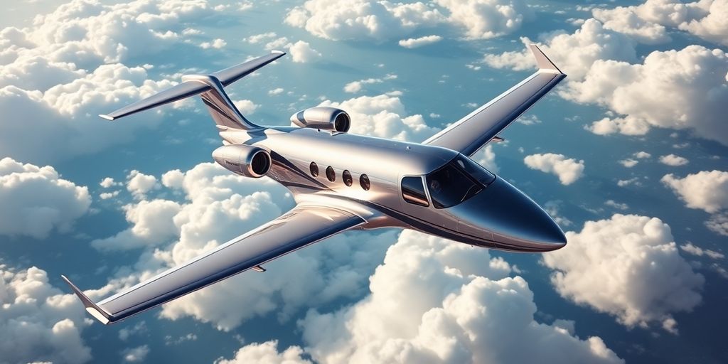 Sleek HondaJet Elite II soaring through a clear blue sky.