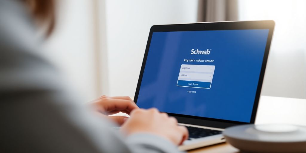 Person accessing Schwab account on a laptop.