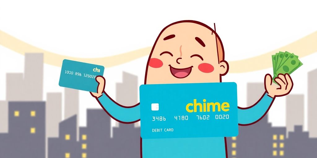 Cartoon character holding Chime card with money