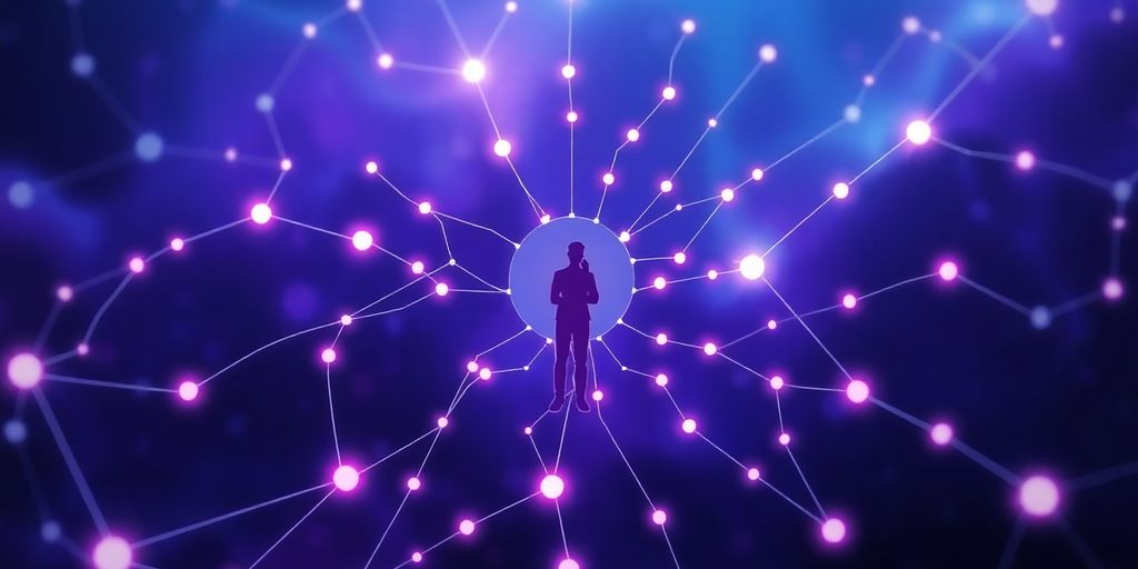 Abstract AI neural network design with glowing pathways.