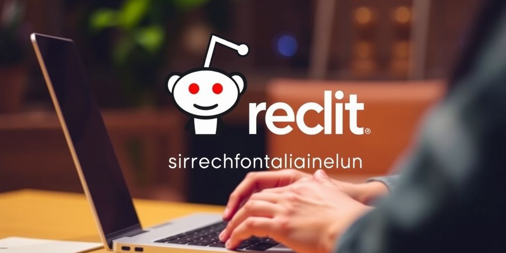 Person using laptop with Reddit logo.