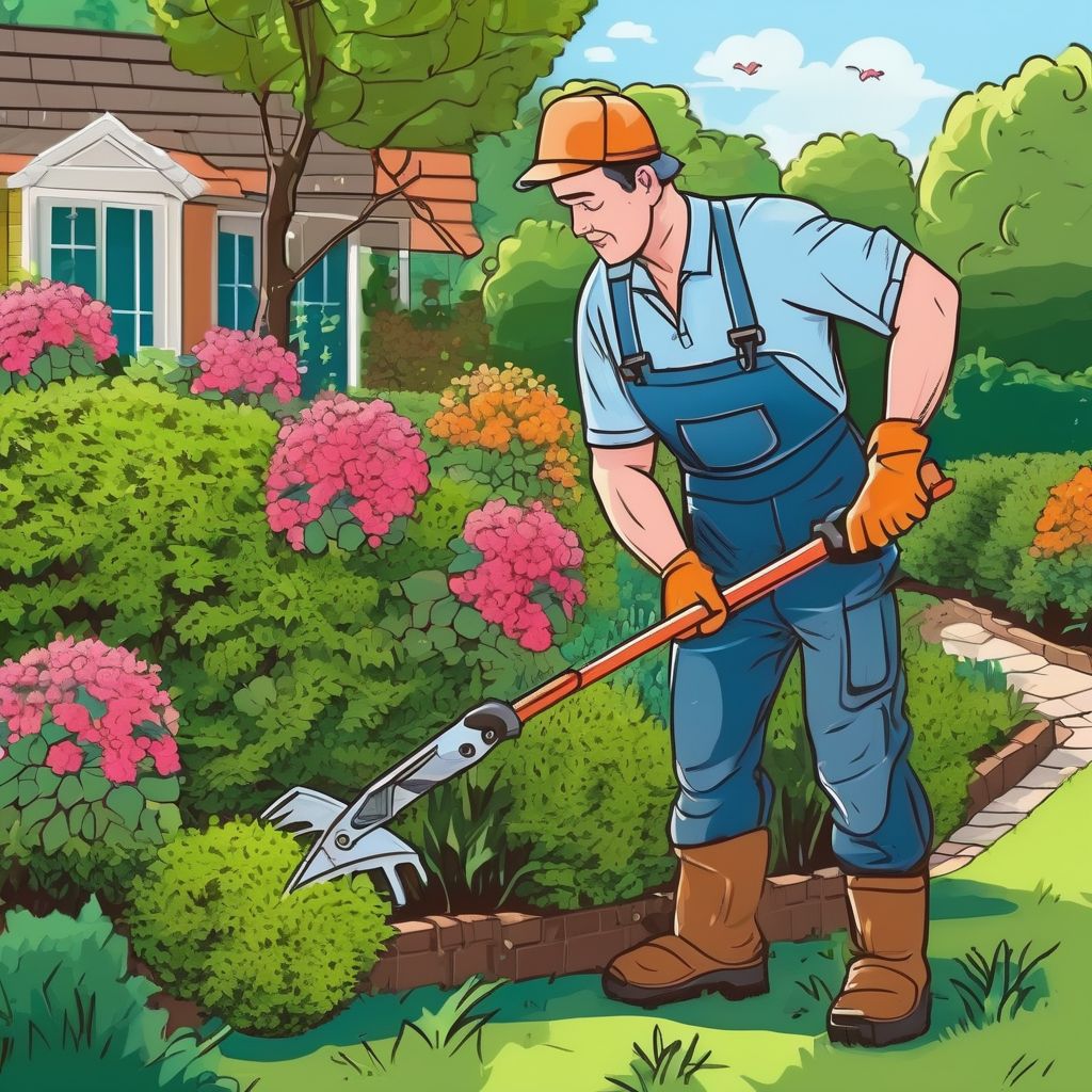 professional gardener pruning bushes in a beautiful garden