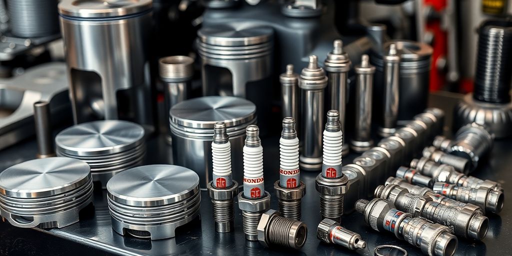 Close-up of shiny new Honda engine parts.