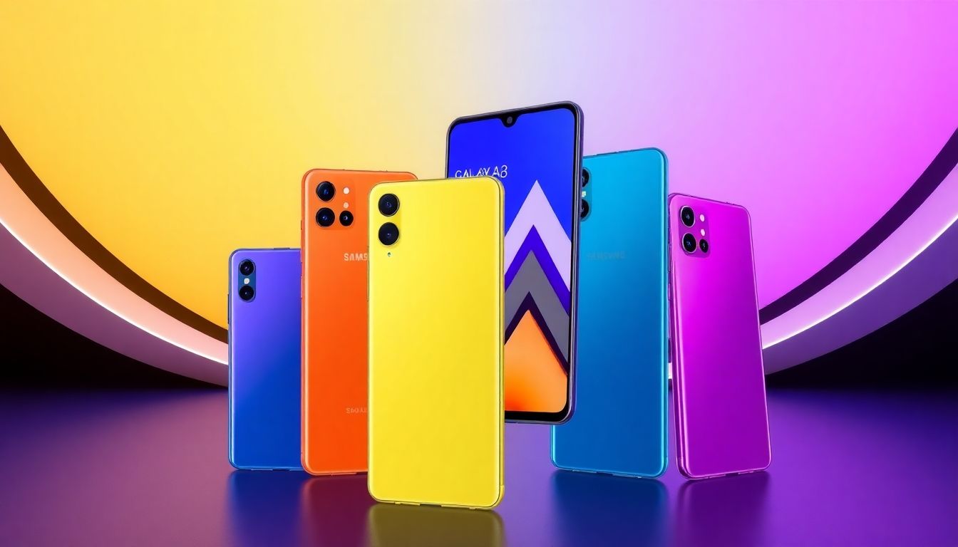 New Samsung Galaxy A series smartphones in various colours.