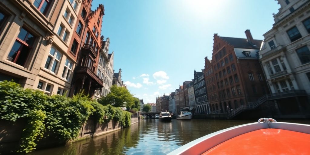 Historische gebouwen langs Gentse waterweg