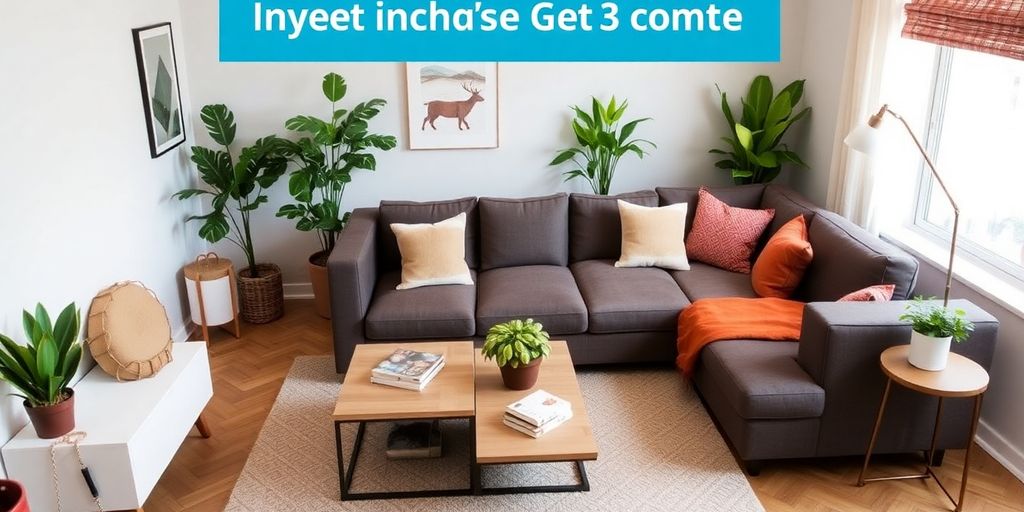 Cozy small living room with modular sofa arrangement.