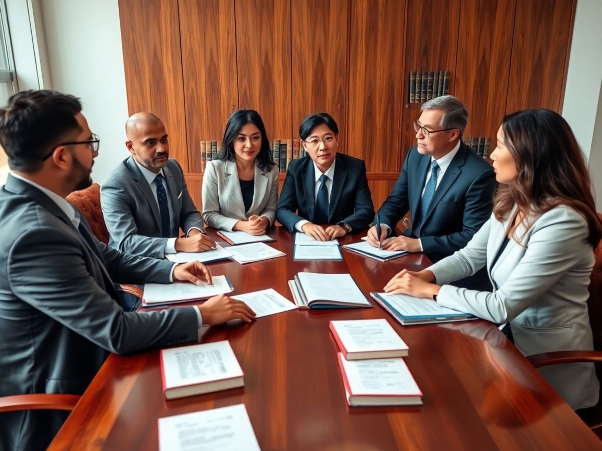 Profesioniști legali discutând despre etica în dreptul civil.