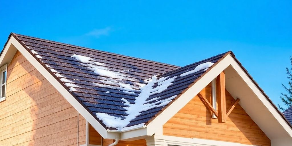 Een huis met een goed geïsoleerd dak onder een blauwe lucht.