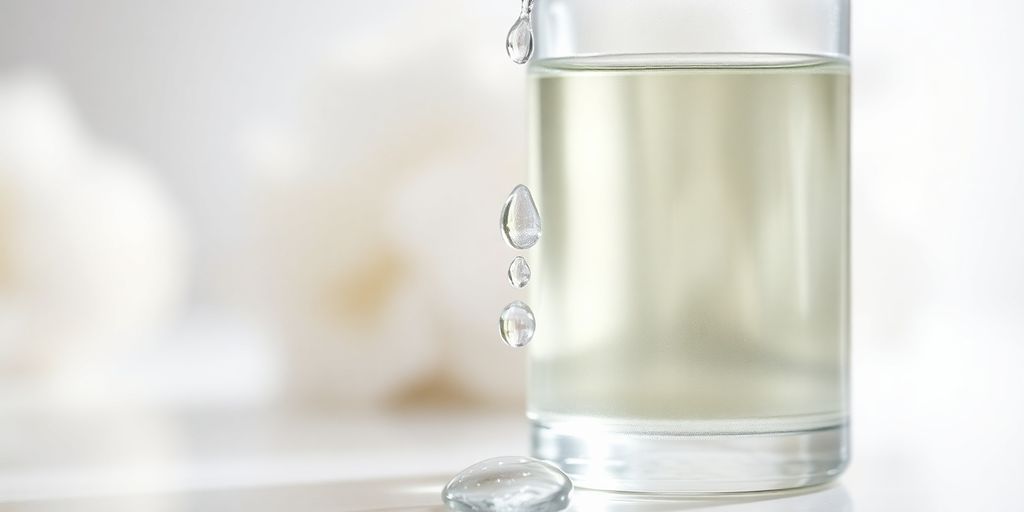 Bottle of hyaluronic acid serum with glowing skin.