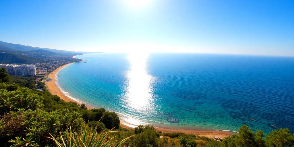 Ägäische Küste mit klarem Wasser und goldenen Stränden.