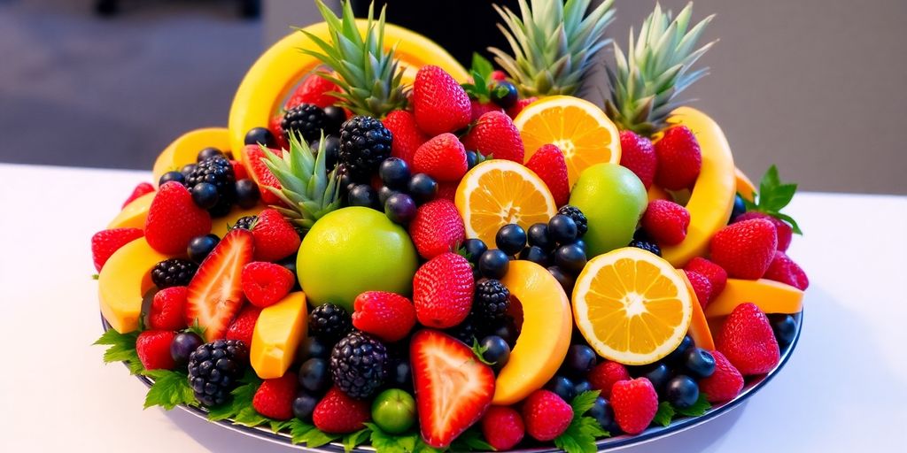 ผลไม้สดจัดเรียงสวยงามบนจาน