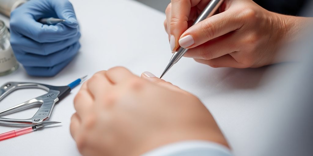 Professional applying fiberglass nails in a salon setting.