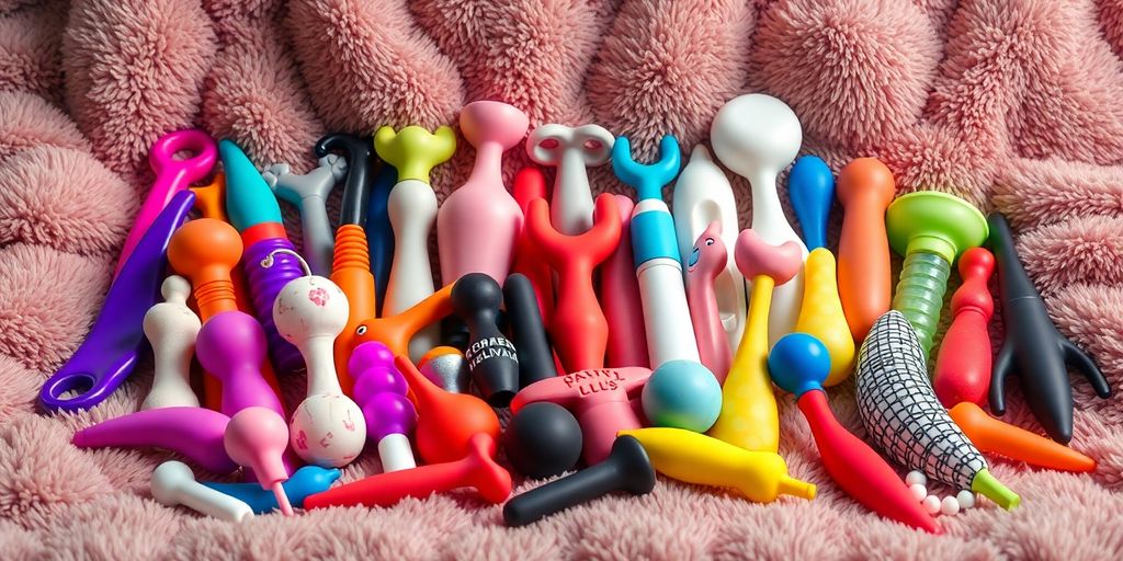 A close-up of various adult toys on a soft fabric.