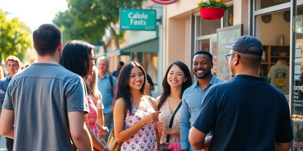 Community members connecting with local businesses.