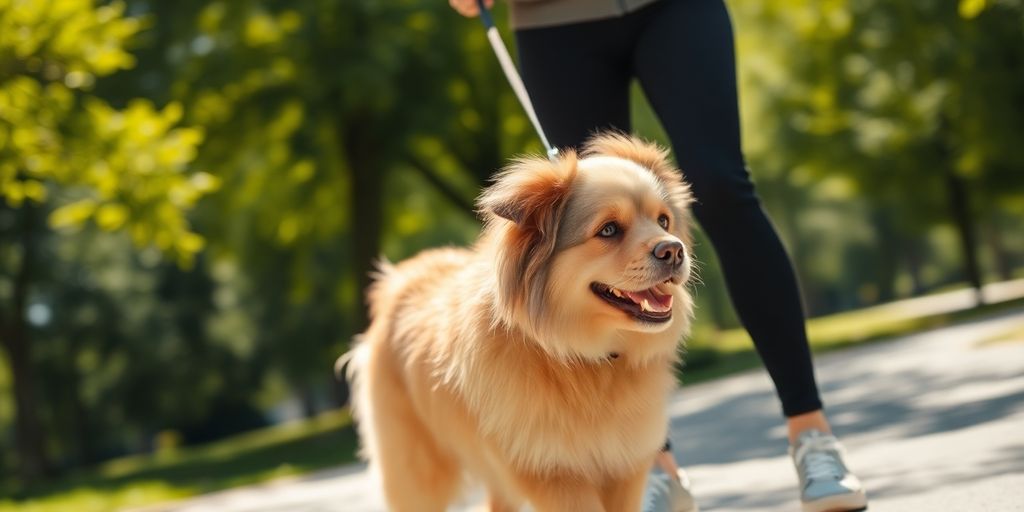 Person walking dog in comfortable, stylish outfit.