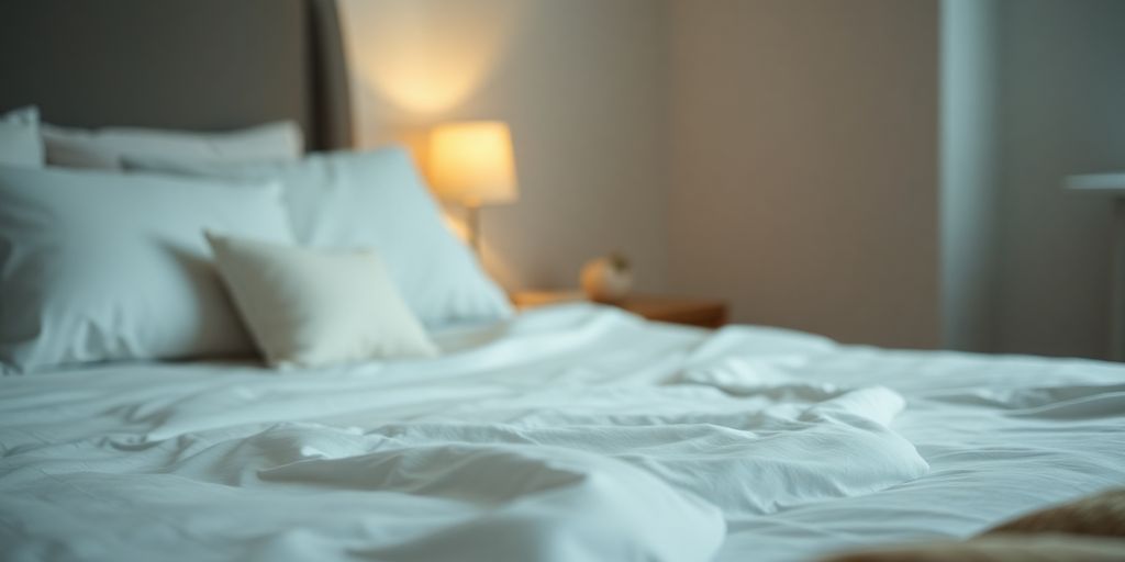 Calm bedroom setting with a neatly made bed.