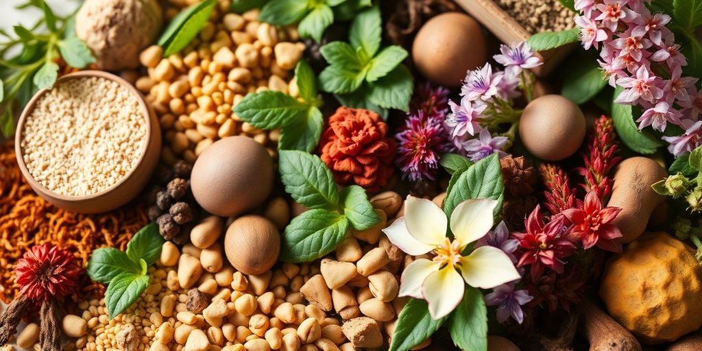 Herbs and plants for stress relief and hormonal balance.