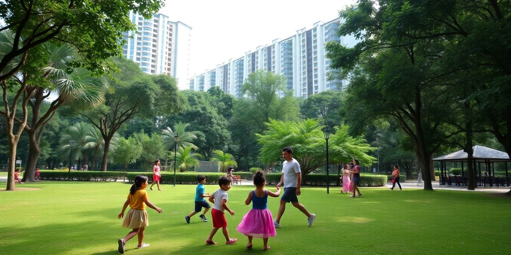 Family-friendly park in Kuala Lumpur with children playing.