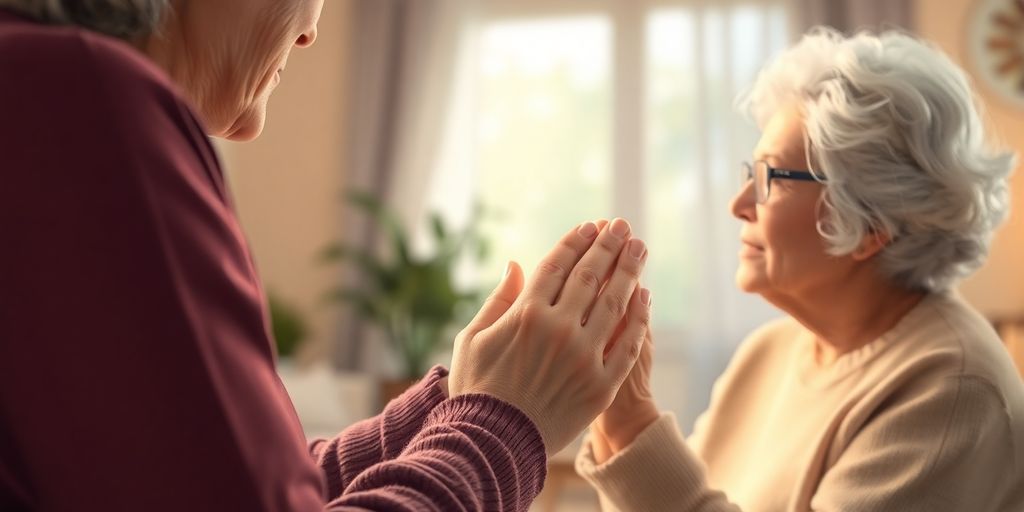 Caregiver assisting an elderly woman