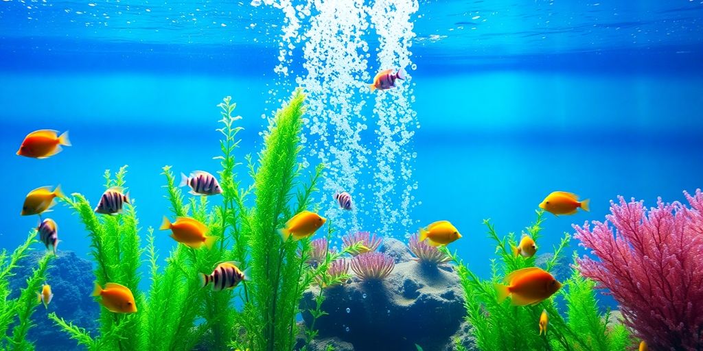 Makukulay na isda at halaman sa isang magandang aquarium.