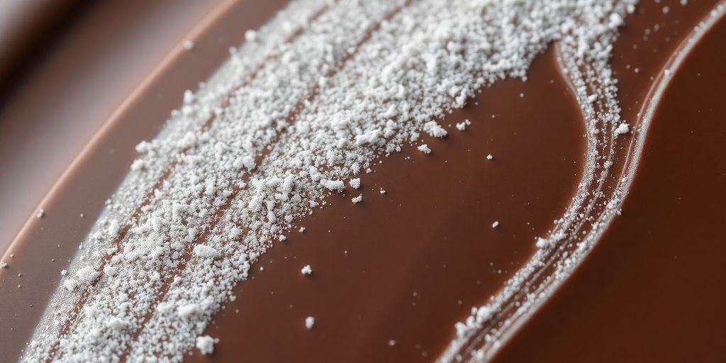 Close-up of chocolate showing fat and sugar bloom.