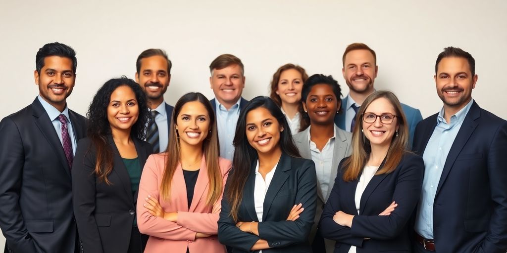 Team smiling professionally for headshots.