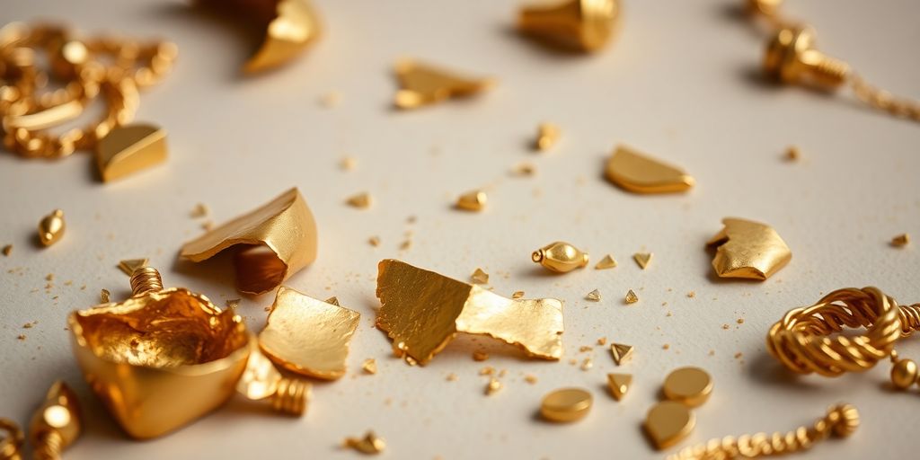 Bijoux en or endommagés sur un fond neutre.