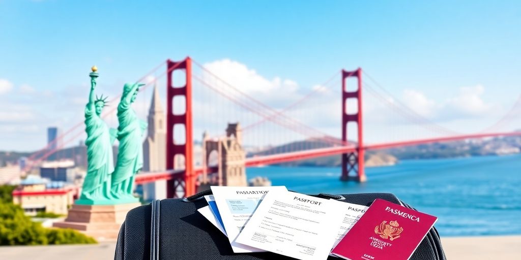 Bild von amerikanischen Wahrzeichen und Reisepass.