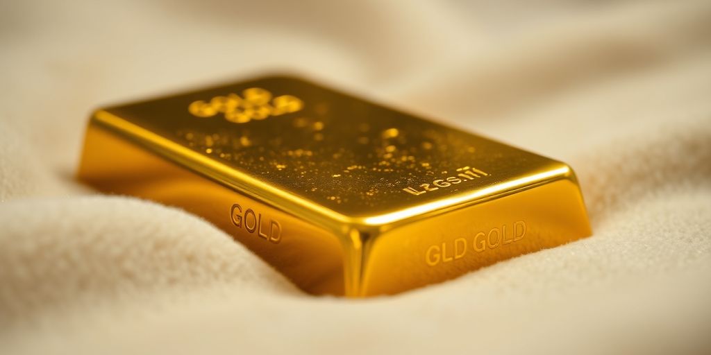 Lingot d'or sur un tissu en velours.