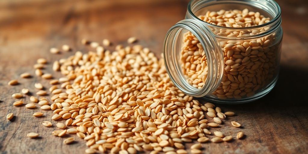 Alimentos para baixar diabetes: 10 Opções poderosas para melhorar sua saúde 3 Sementes de linhaça douradas sobre uma superfície de madeira.