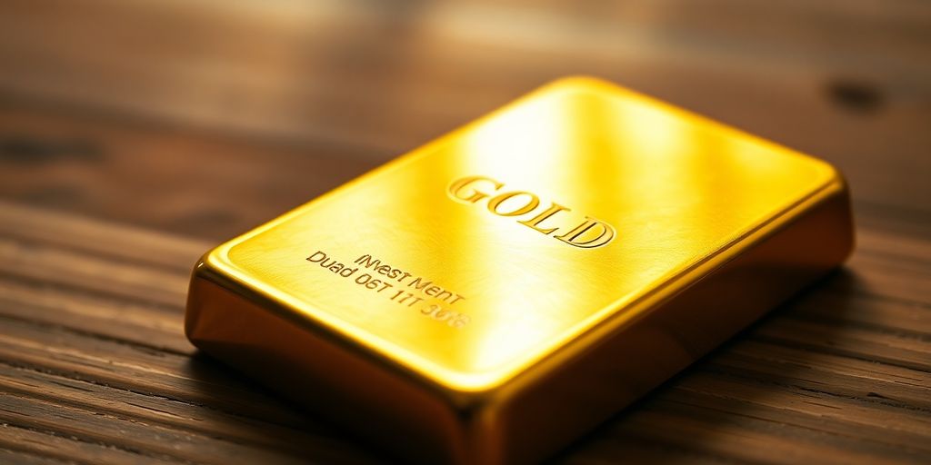 Un lingot d'or sur une surface en bois.