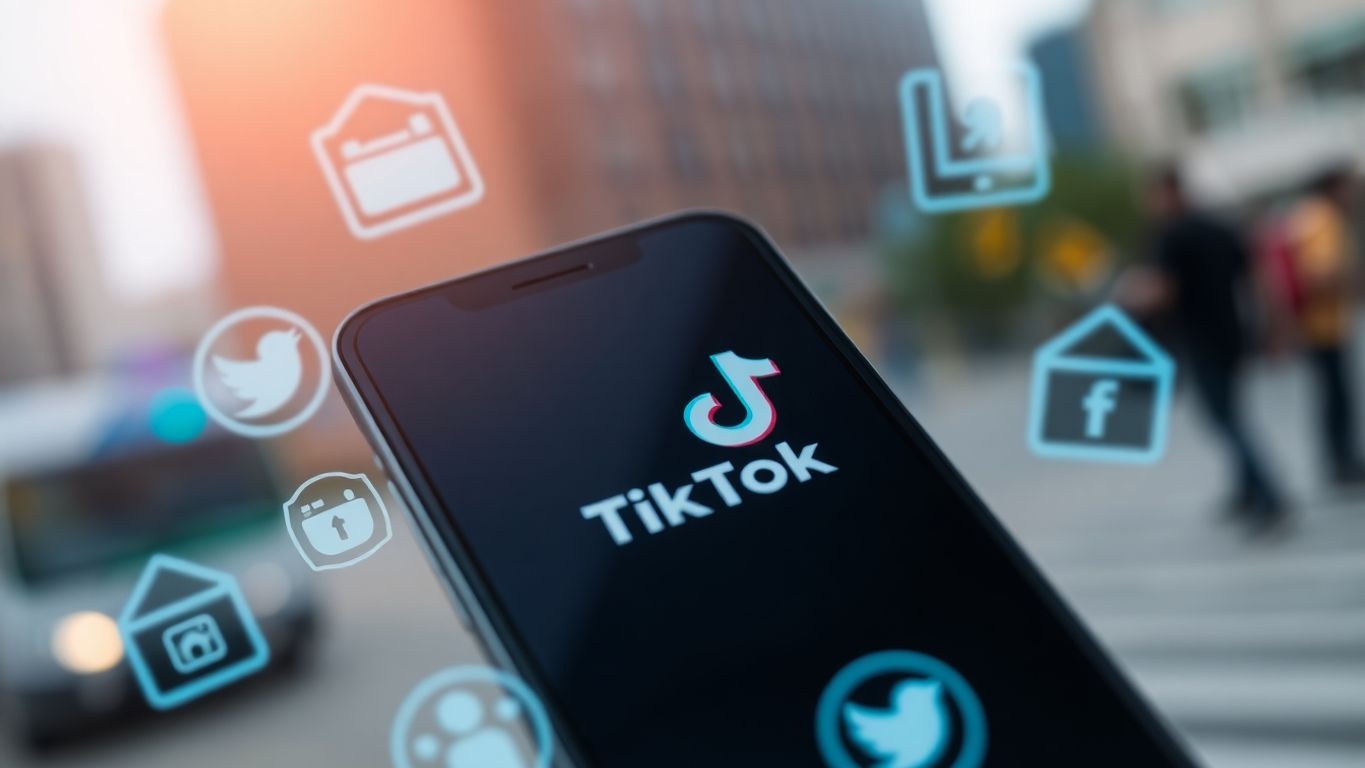 Smartphone with TikTok app and privacy icons.
