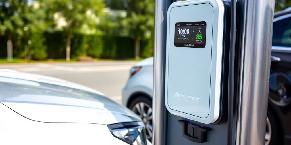 Photograph of Aerovironment TurboDock charging station in use.