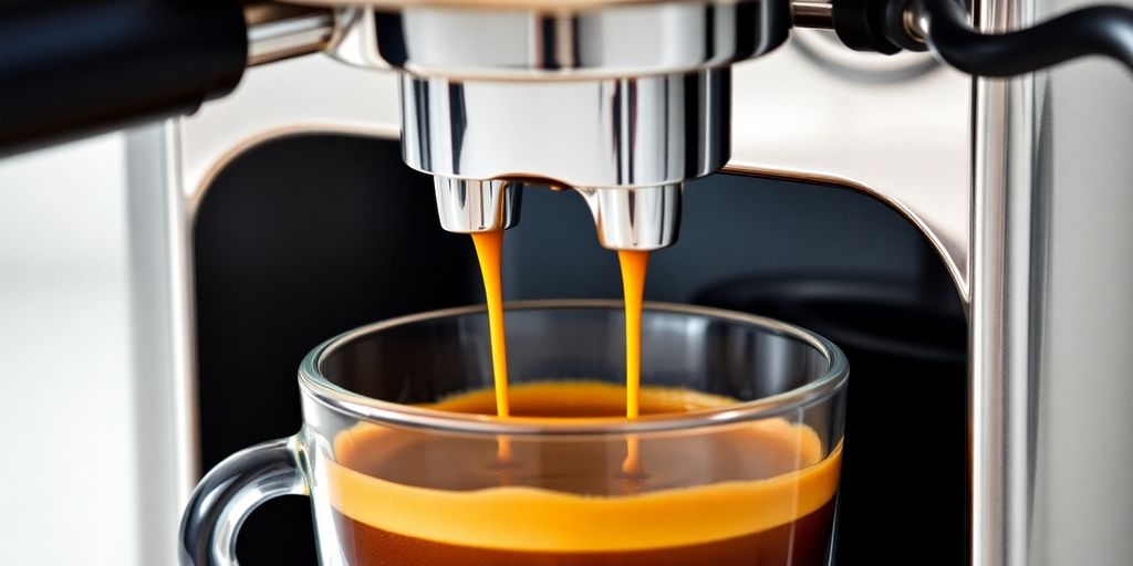 Breville Dual Boiler machine dispensing espresso