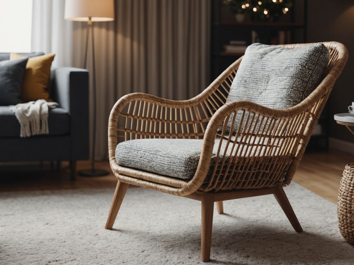Rattan armchair blending with modern living room decor.