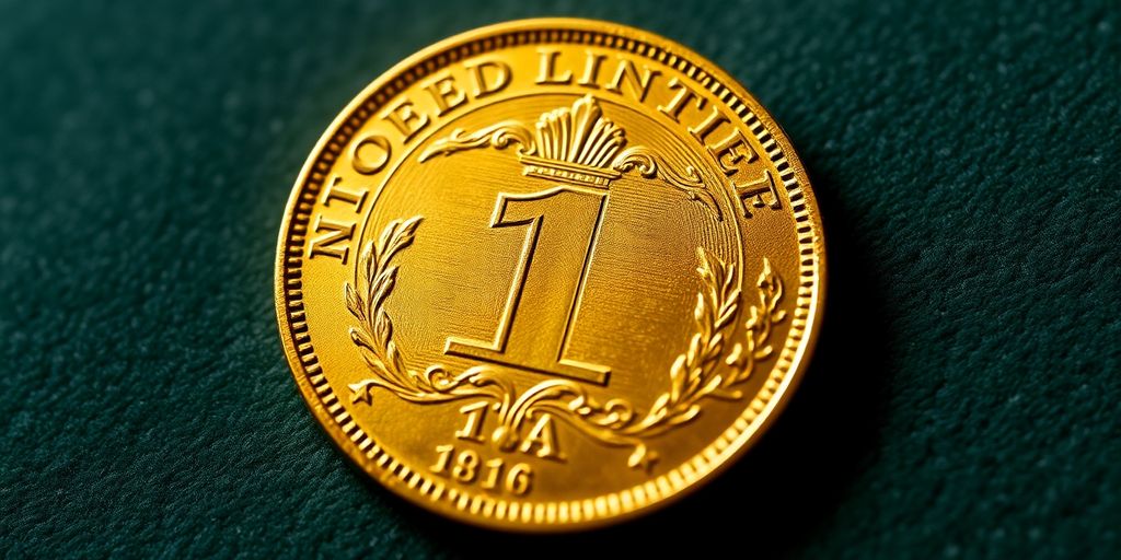 Monnaie Napoléon en or sur fond velours.