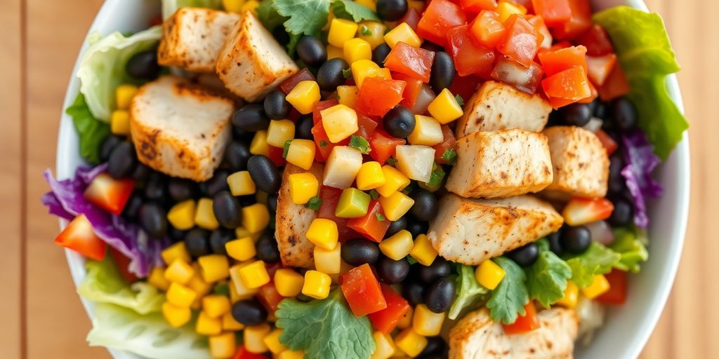 Fresh ingredients arranged for a Chipotle-style salad.