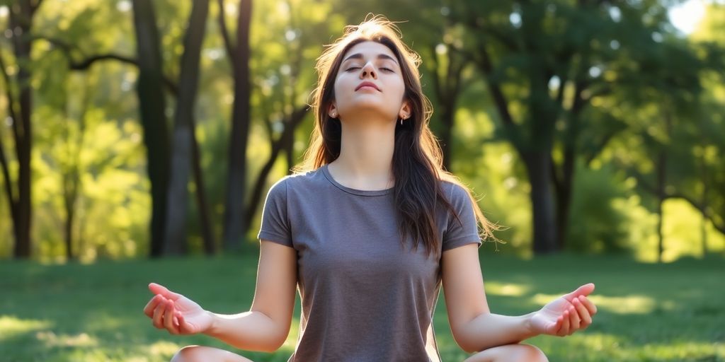 Person meditating outdoors, focusing on positive visualization.
