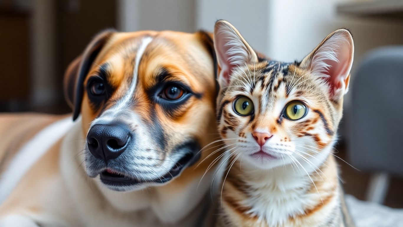Healthy dog and cat together