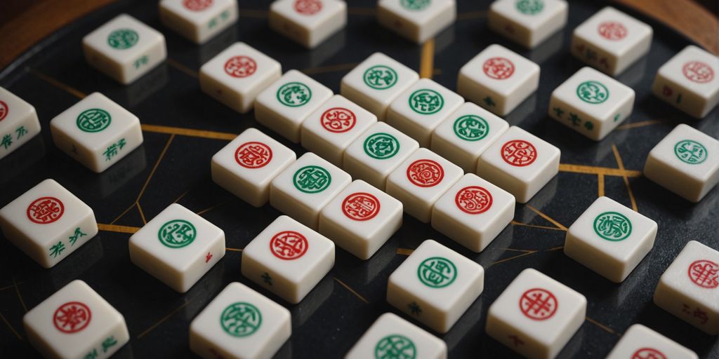 Mahjong tiles in a circle showing various symbols.