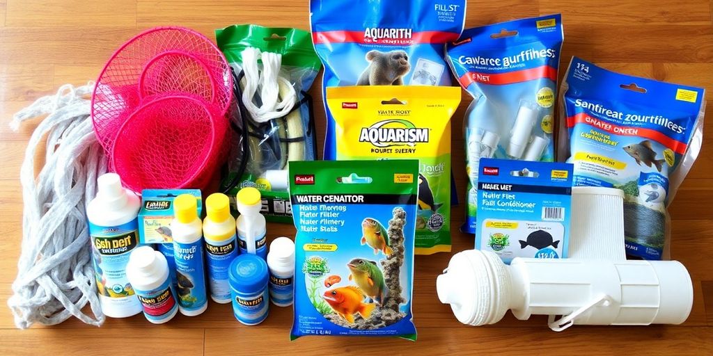 包括网、过滤器和调节剂的水族箱用品。