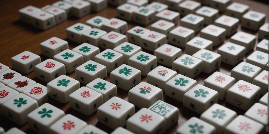 Mahjong wind tiles in a strategic game setup.