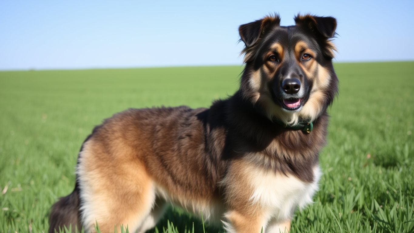 Norwegian Buhund in a green field, showcasing its beauty.