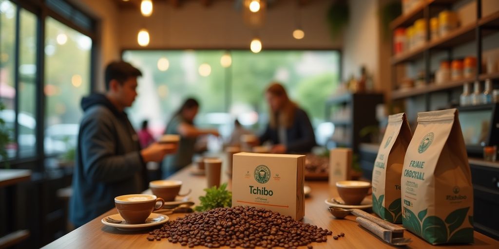 Tchibo Café mit nachhaltigen Produkten und zufriedenen Kunden.