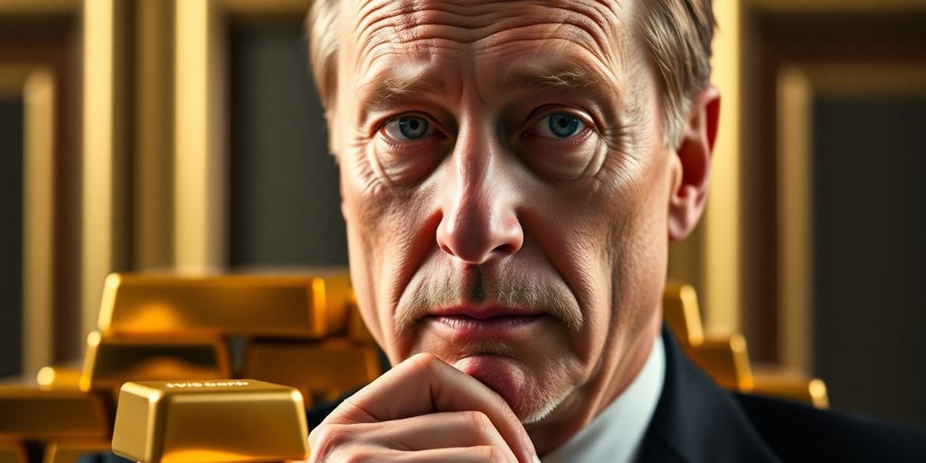 Portrait de Jeffrey Gundlach avec des barres d'or.