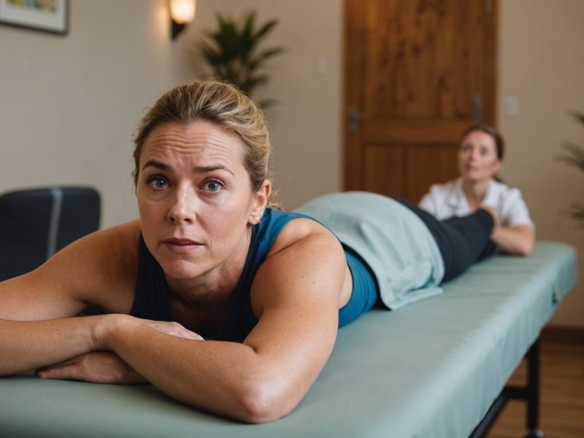 Surprised person on massage table with confused therapist.
